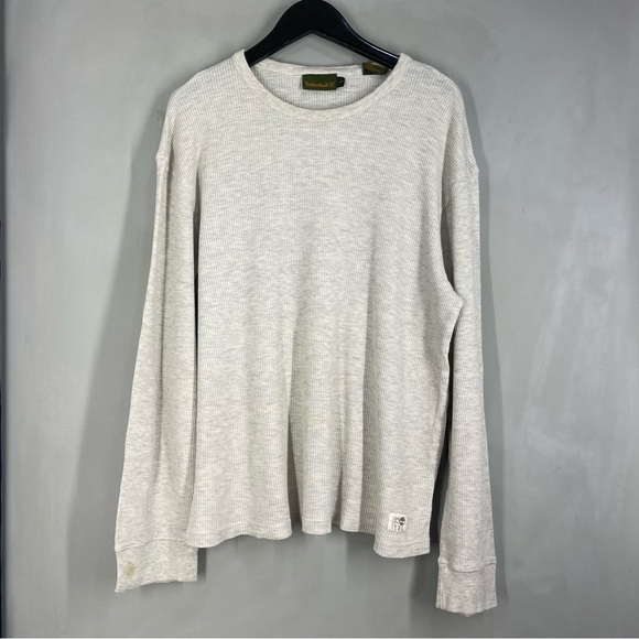 Timberland Tan n Grey Thermal Shirt Mens Large Long Sleeve Waffle Knit *stained* - Picture 1 of 9
